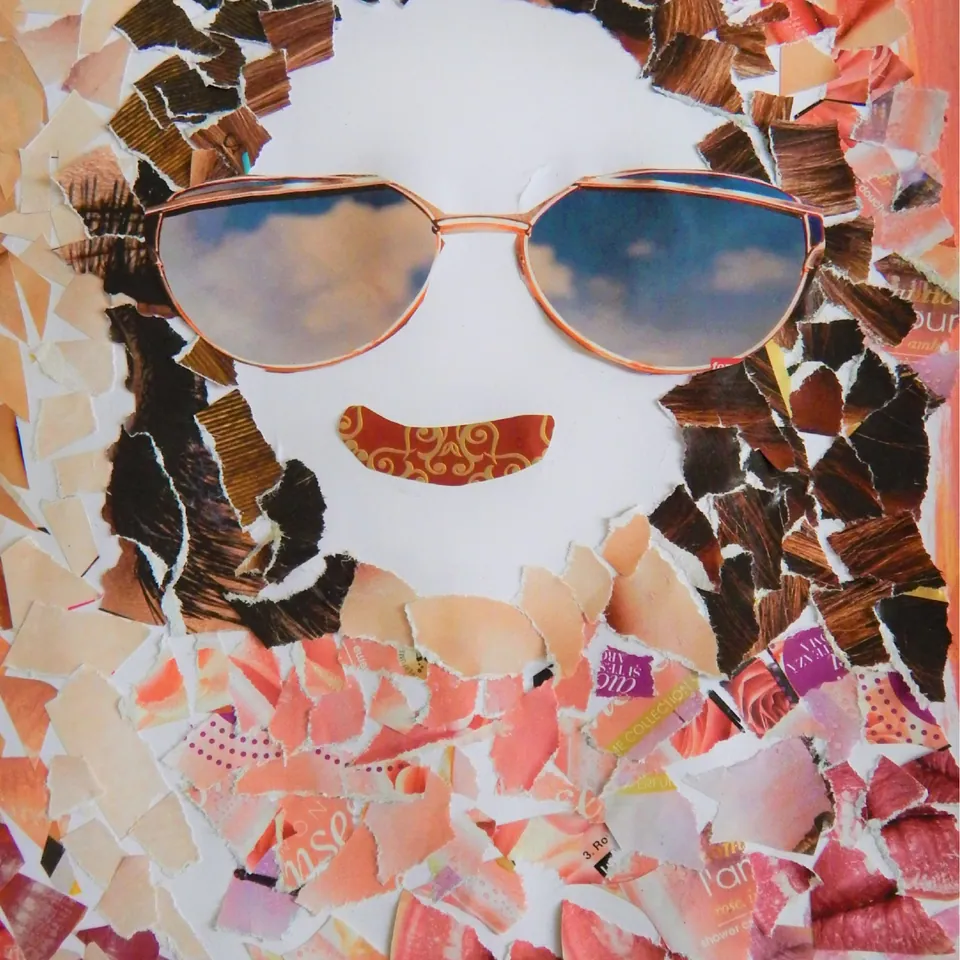 A collage self-portrait — a finished piece from the exercise